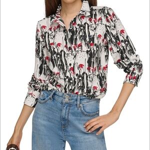 Karl Lagerfeld Black and Red Graphic Button Down Shirt